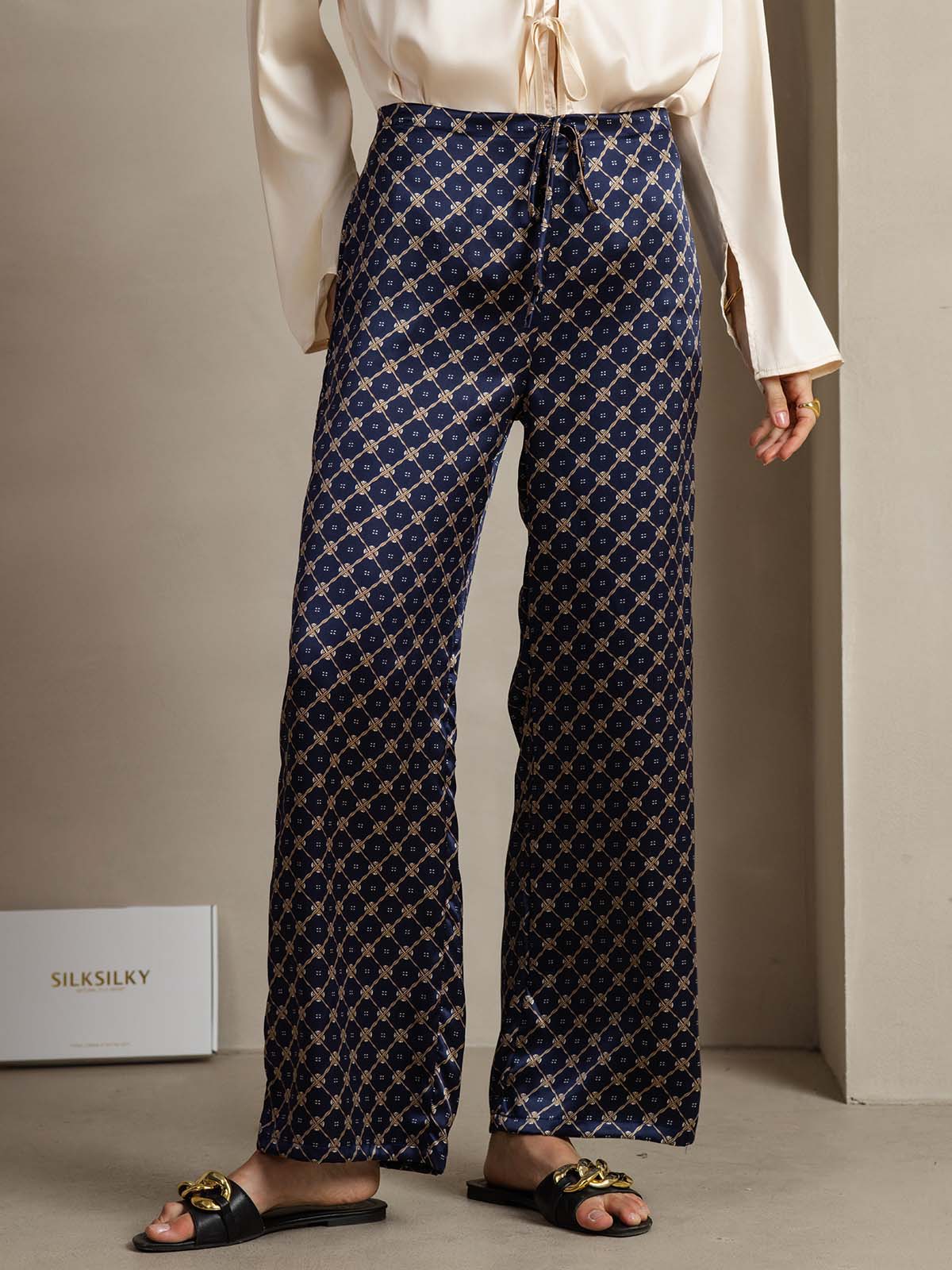 [Cadena Azul Marino] SilkSilky-ES 19Momme Seda Womens Pants 001