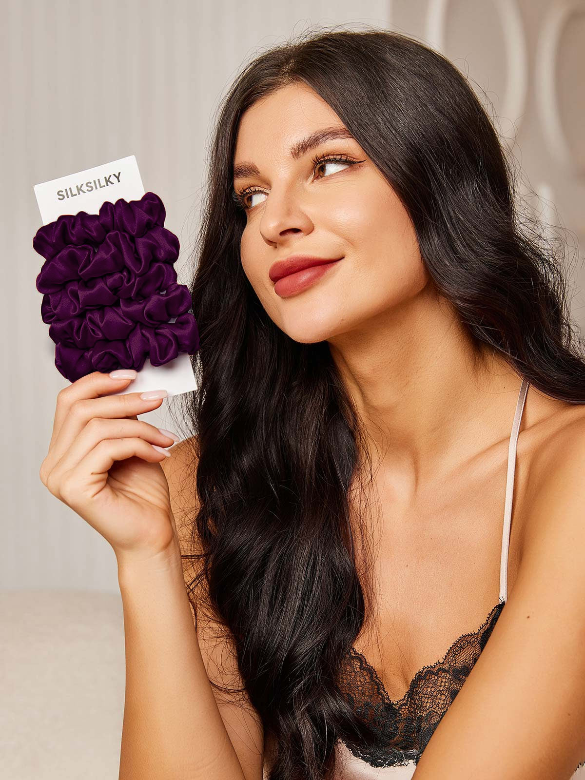 [Morado Oscuro] SilkSilky-ES 19Momme Seda Pura Scrunchie 001