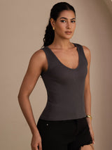 [Gris] SilkSilky-ES Sleeveless Deep V Neck Top de tirantes 004