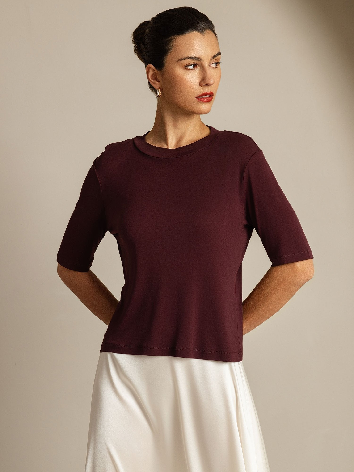[Vino Windsor] SilkSilky-ES Seda Pura Womens T-Shirt 001