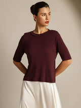 [Vino Windsor] SilkSilky-ES Half Sleeve Crew Neck Camisetas de Mujer 001