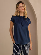 [Azul Oscuro] SilkSilky-ES Short Sleeve Blouse 001