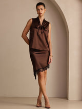 [Chocolate Negro] SilkSilky-ES Sleeveless Tie Neck Top de tirantes 006
