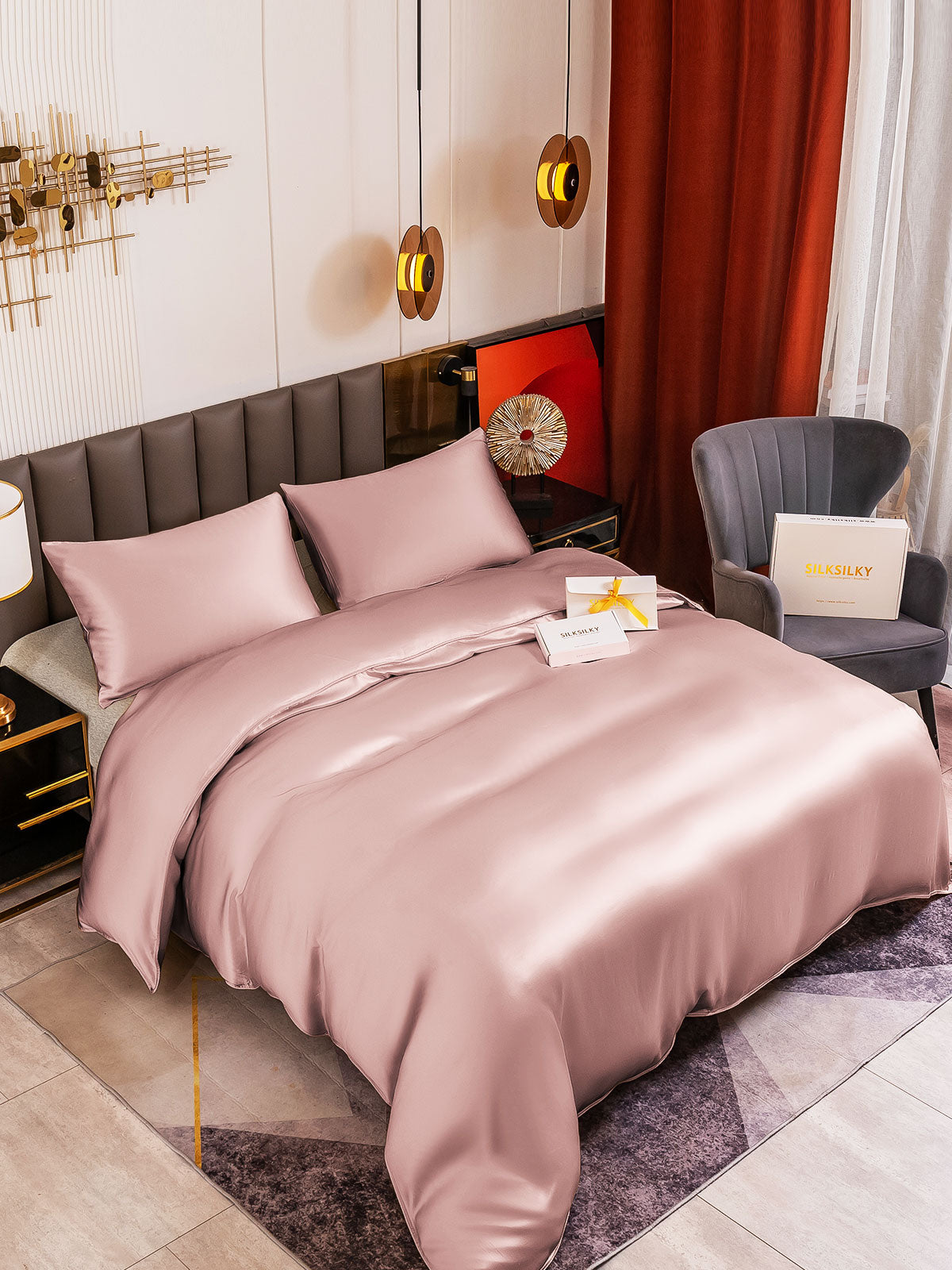 [Malva Pálido] SilkSilky-ES 19Momme Seda Pura Bedding Set 004