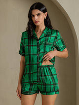 [Cuadros Verdes] SilkSilky-ES Short Sleeve Notch Collar Pijamas de mujer 004
