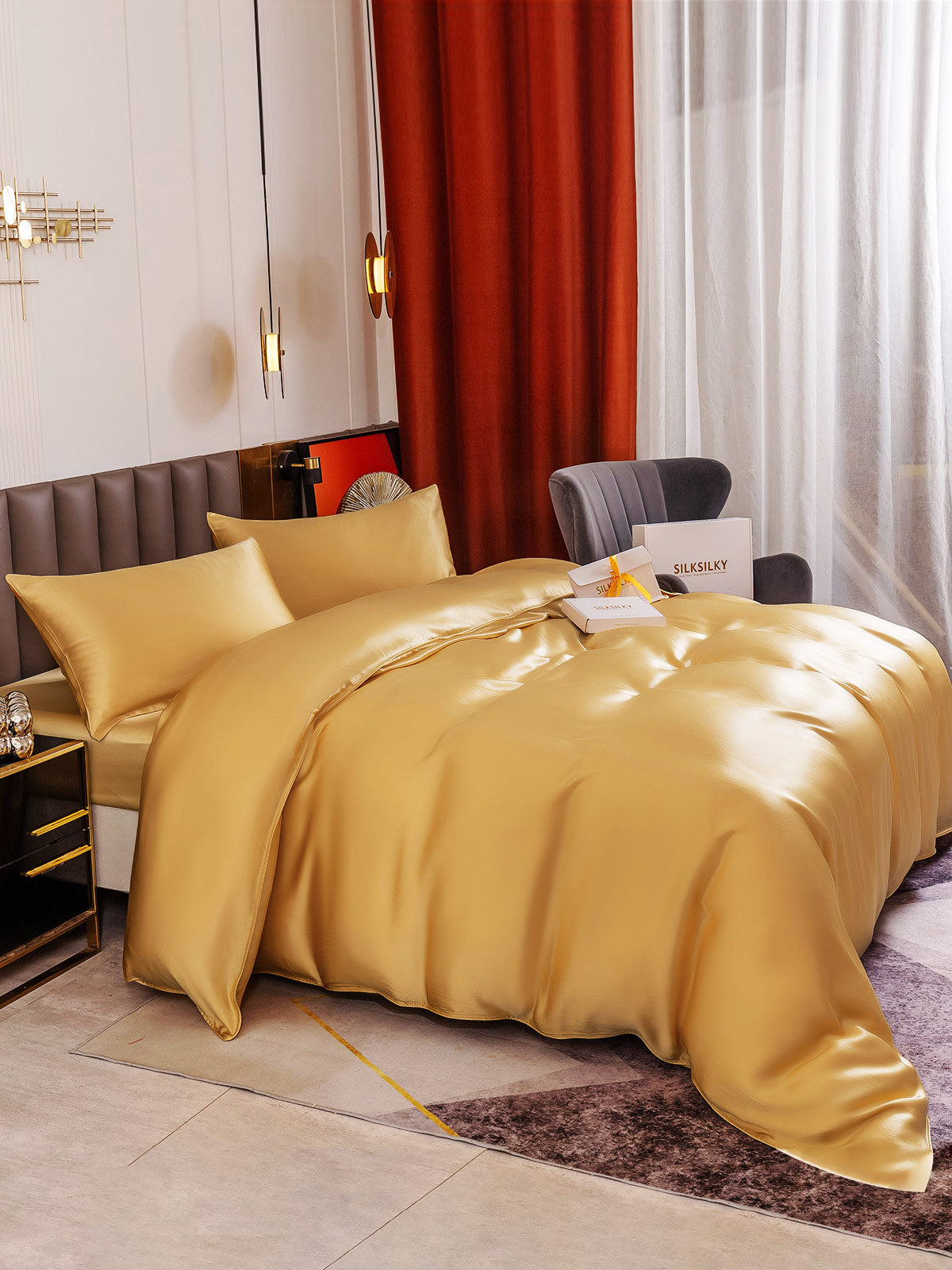 [Champán] SilkSilky-ES 19Momme Seda Pura Bedding Set 006