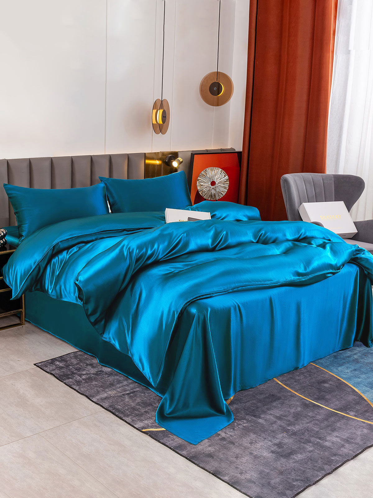 [Azul Real] SilkSilky-ES 19Momme Juego de ropa de cama 001
