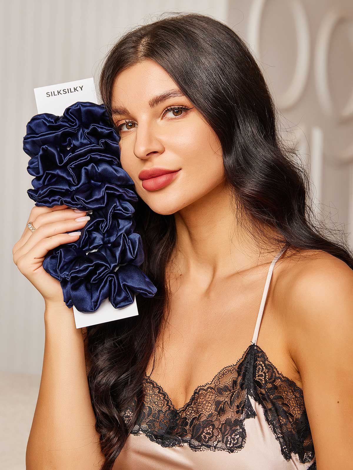 [Azul Oscuro] SilkSilky-ES 19Momme Seda Pura Scrunchie 001