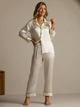 [Blanco] SilkSilky-ES Long Sleeve Lapel Collar Pijamas de mujer 009