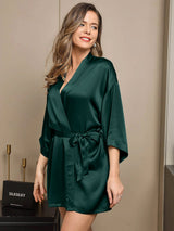 [Verde Oscuro] SilkSilky-ES 3/4 Sleeve Bata de mujer 004