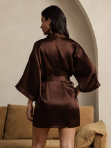 [Café] SilkSilky-ES 3/4 Sleeve Bata de mujer 002