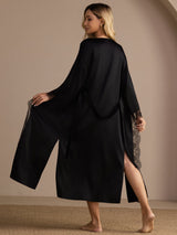 [Negro] SilkSilky-ES 3/4 Sleeve Womens Robe 002