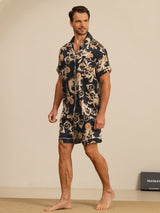 [Dragón Negro] SilkSilky-ES Short Sleeve Cuello de Muesca Pijamas de hombre 006