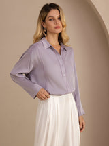 [Púrpura] SilkSilky-ES Long Sleeve Lapel Collar Blusa 004