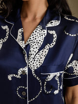 [Guepardo Azul Marino] SilkSilky-ES Short Sleeve Notch Collar Pijamas de mujer 006