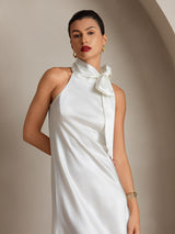 [Blanco] SilkSilky-ES Sleeveless Halter Vestido 003