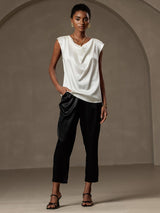 [Blanco] SilkSilky-ES Cap Sleeve Cowl Neck Camisetas de Mujer 004