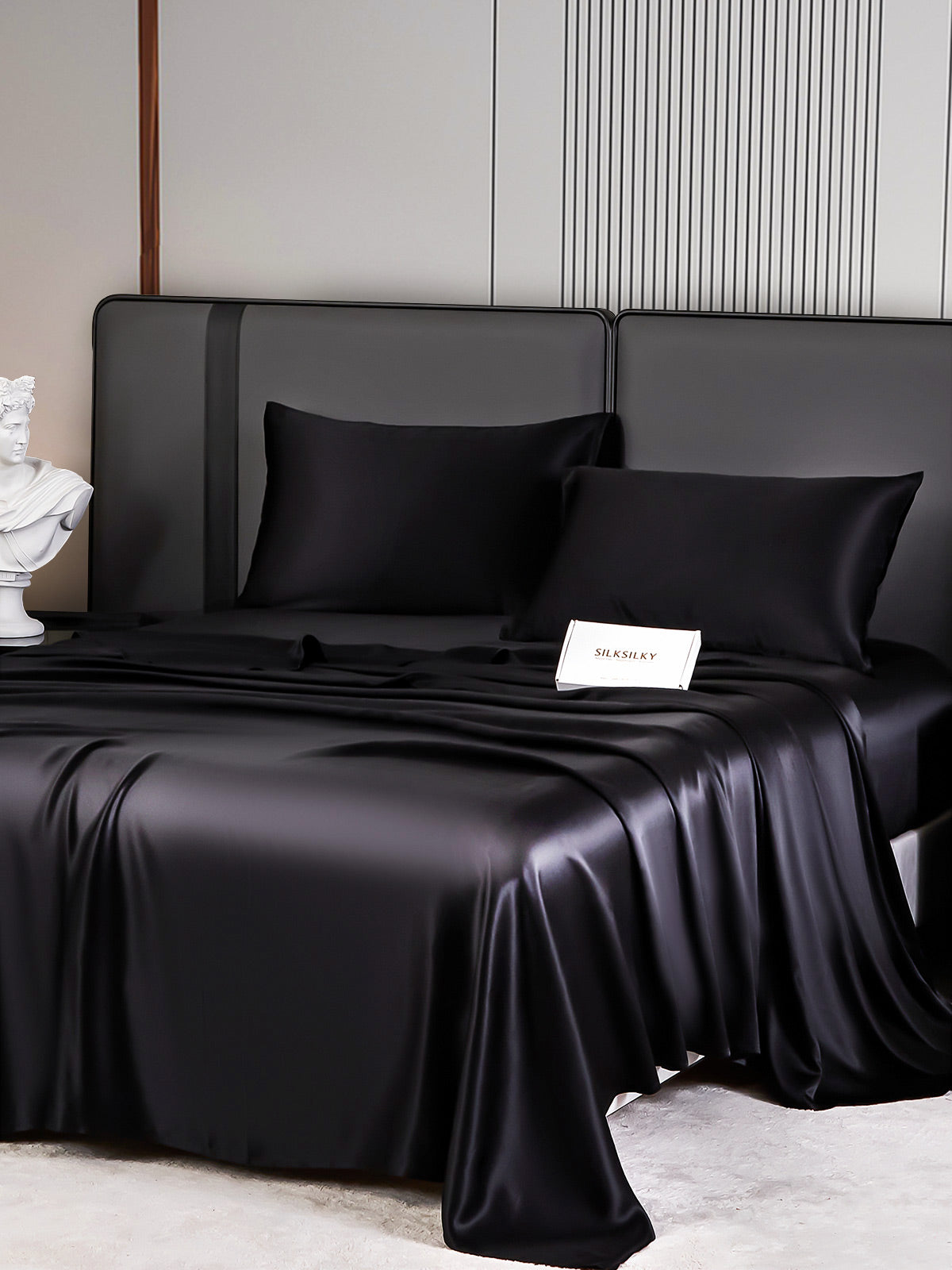 [Negro] SilkSilky-ES 22Momme Seda Pura Bedding Set 006