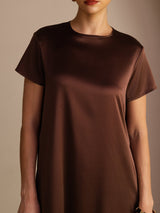 [Chocolate Negro] SilkSilky-ES Short Sleeve Round Neck Vestido 005