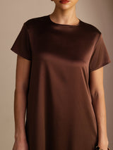 [Chocolate Negro] SilkSilky-ES Short Sleeve Crew Neck Vestido 005