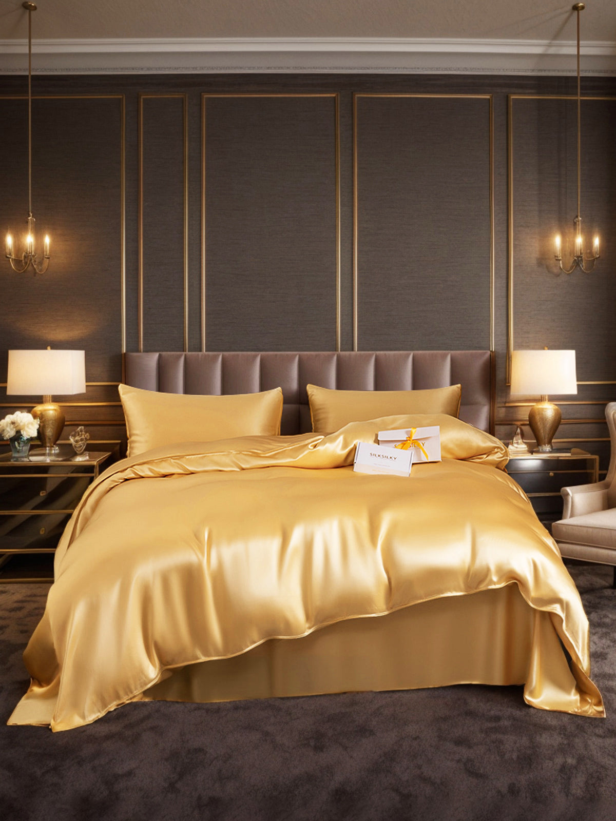 [Champán] SilkSilky-ES 19Momme Seda Pura Bedding Set 001