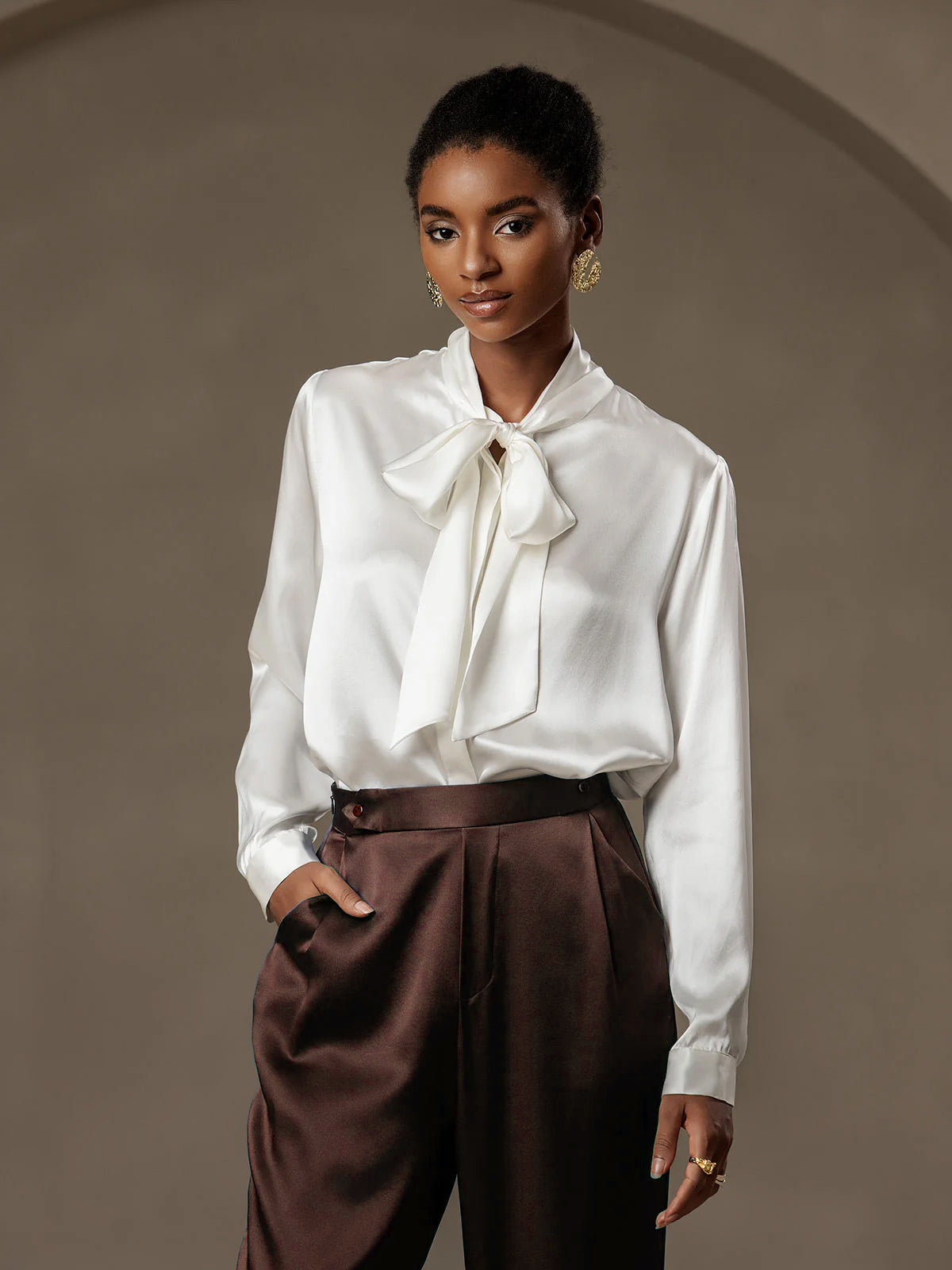 [Chocolate Negro] SilkSilky-ES 19Momme Seda Womens Pants 003