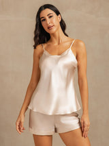 [Beige] SilkSilky-ES Spaghetti Strap V Neck Conjunto de tirantes 001