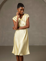 [Amarillo] SilkSilky-ES Cap Sleeve V Neck Camisón 001