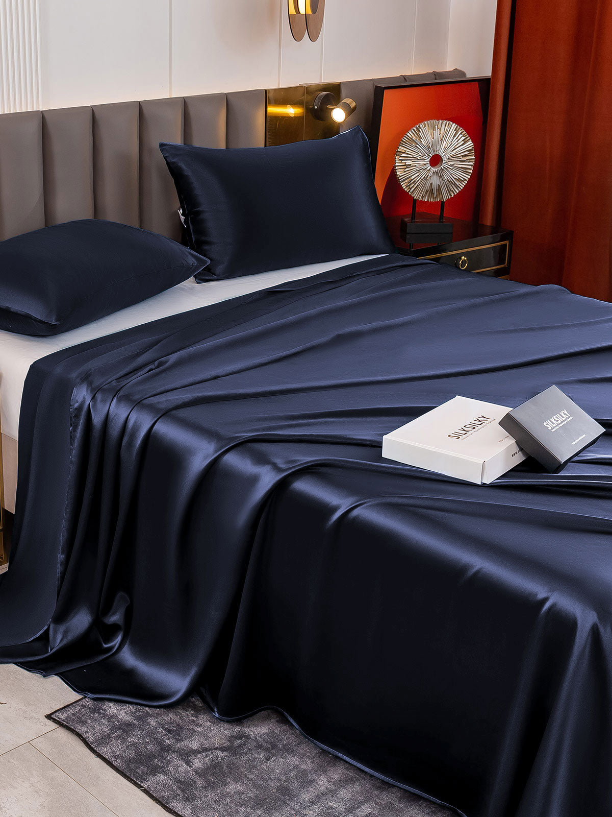 [Azul Oscuro] SilkSilky-ES 19Momme Juego de ropa de cama 004