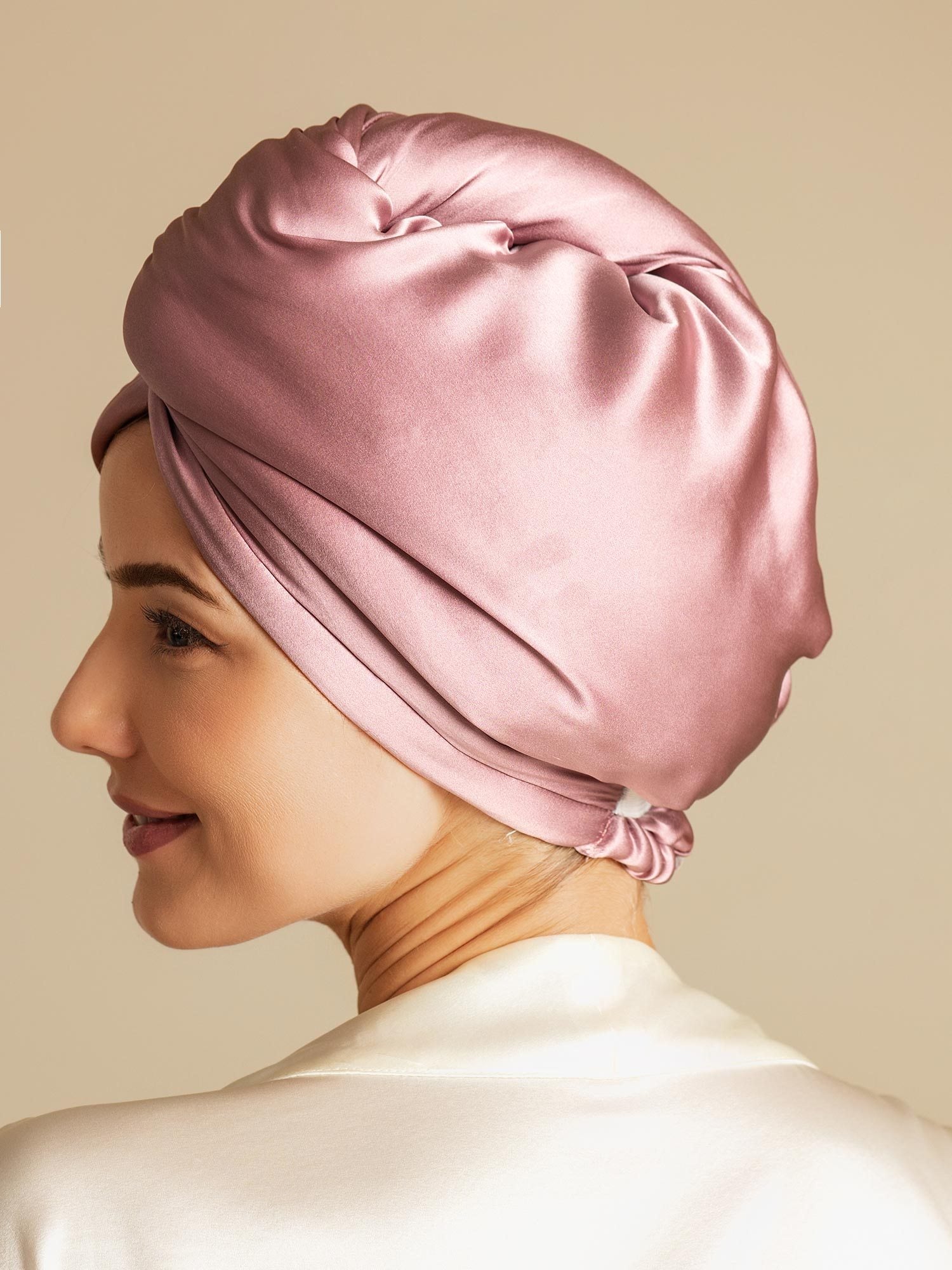 [Malva Pálido] SilkSilky-ES Seda Pura Hair Towel Wrap 002,