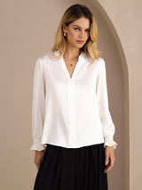 [Blanco] SilkSilky-ES Long Sleeve Blusas 003