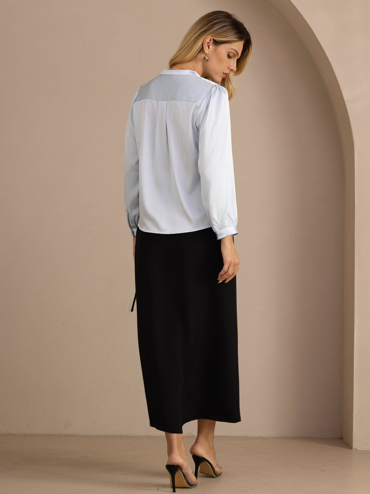 [Azul Claro] SilkSilky-ES Long Sleeve Blusas 002
