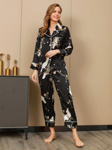 [Negro] SilkSilky-ES Seda Pura Womens Pajamas 003