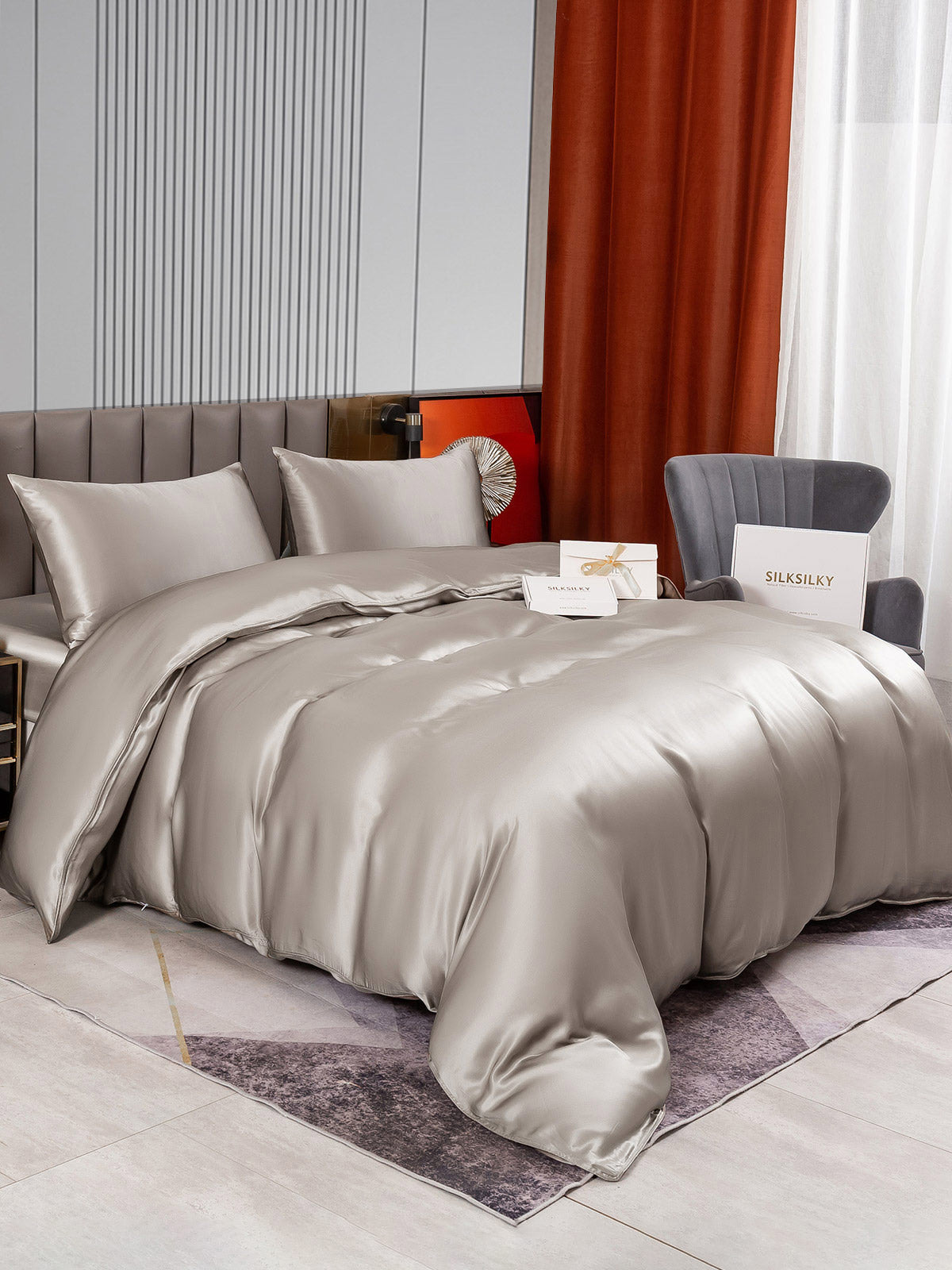 [Gris] SilkSilky-ES 22Momme Seda Pura Bedding Set 002