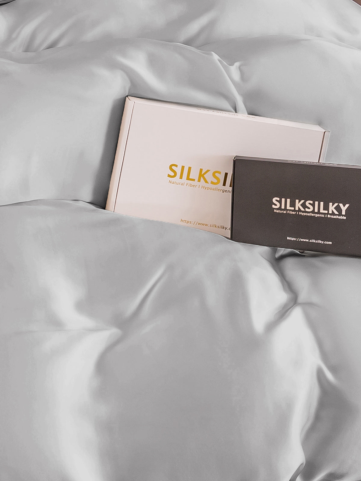 SilkSilky ES 25Momme Seda Pura Duvet Cover Plata 004