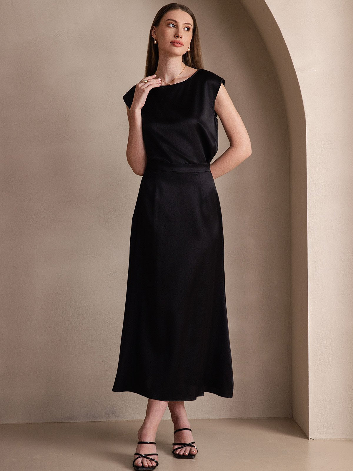 [Negro] SilkSilky-ES 19Momme Seda Skirt 006