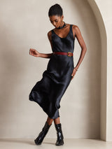 [Negro] SilkSilky-ES Sleeveless Vestido 005