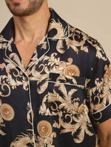 [Dragón Negro] SilkSilky-ES Short Sleeve Cuello de Muesca Pijamas de hombre 005