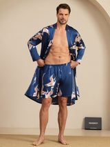 [Azul Oscuro] SilkSilky-ES 19Momme Long Sleeve Mens Pajamas 001
