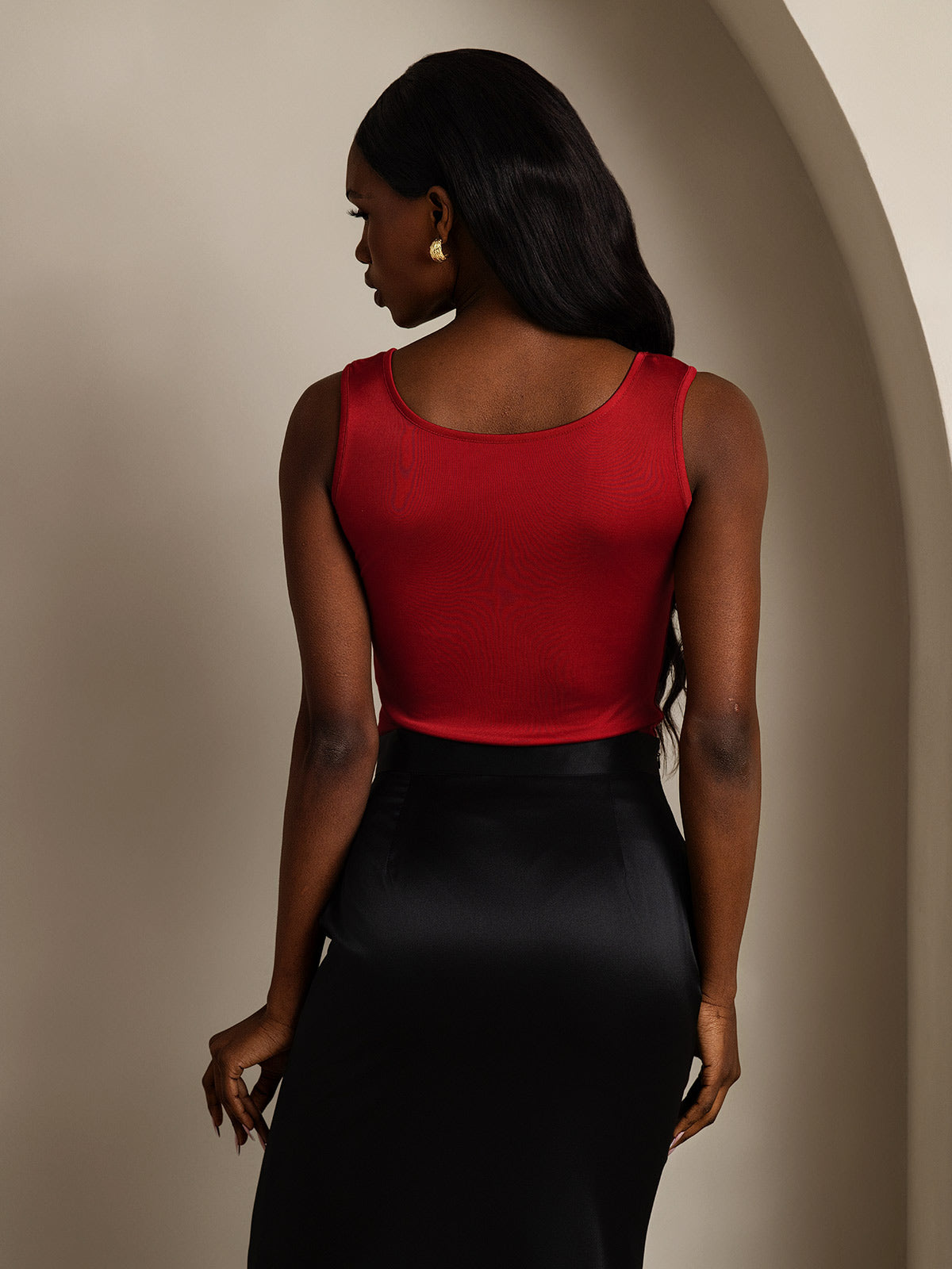 [Vino] SilkSilky-ES Tejido de seda Sin mangas Round Neck Camisetas de Mujer 002