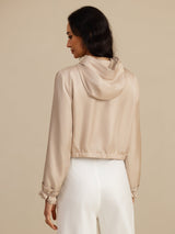[MarrónClaro] SilkSilky-ES 18Momme Manga larga Cuello Alto Chaqueta de mujer 002
