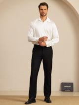 [Blanco] SilkSilky-ES 19Momme Manga larga Cuello con Solapa Camisa de hombre 008