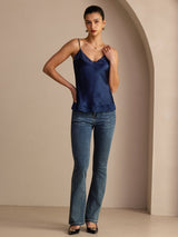 [Azul Oscuro] SilkSilky-ES V Neck Top de tirantes 007