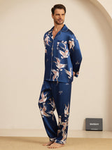 [Azul Oscuro] SilkSilky-ES Long Sleeve Notch Collar Pijamas de hombre 005