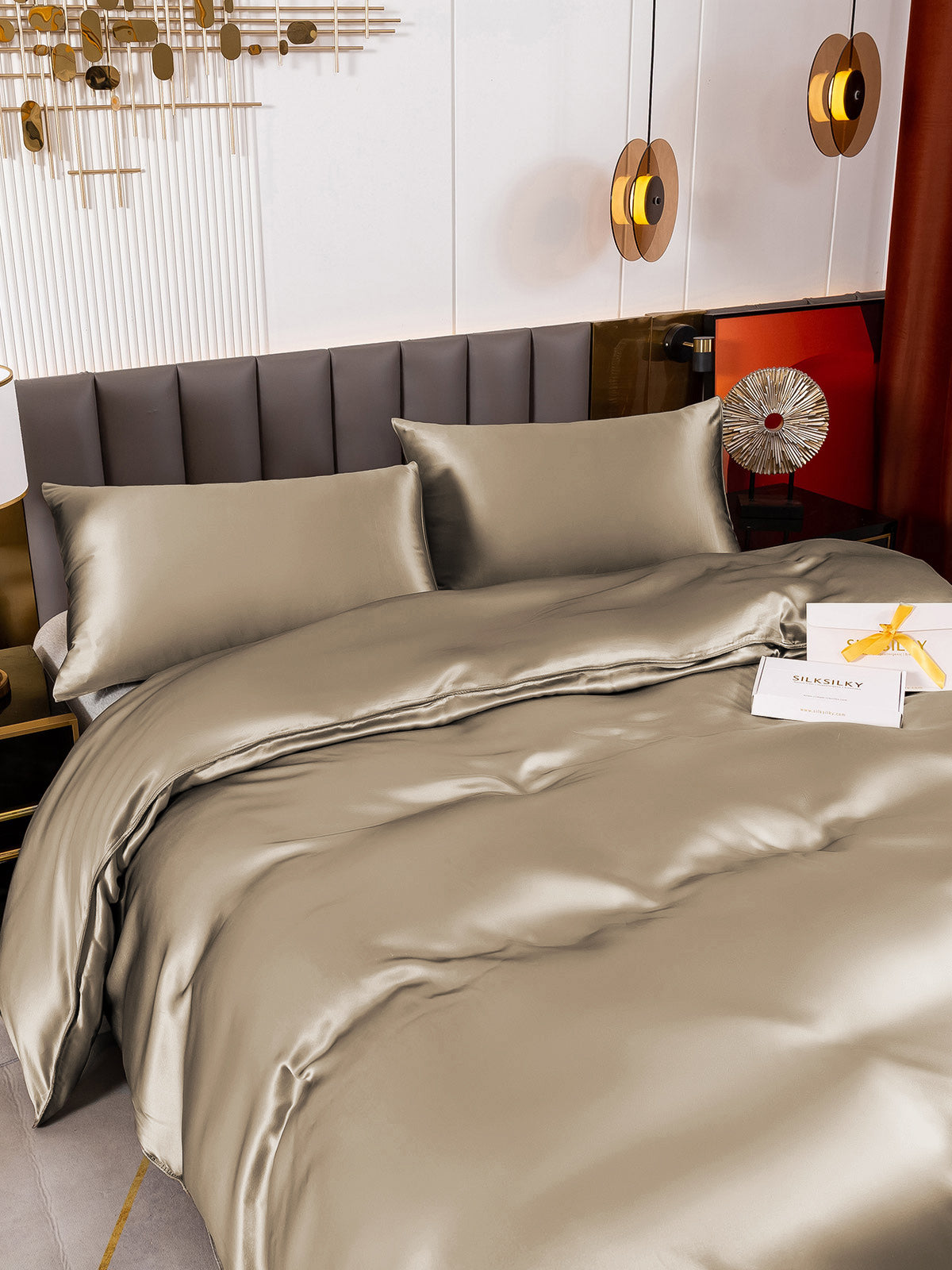[Caqui] SilkSilky-ES 19Momme Juego de ropa de cama 004
