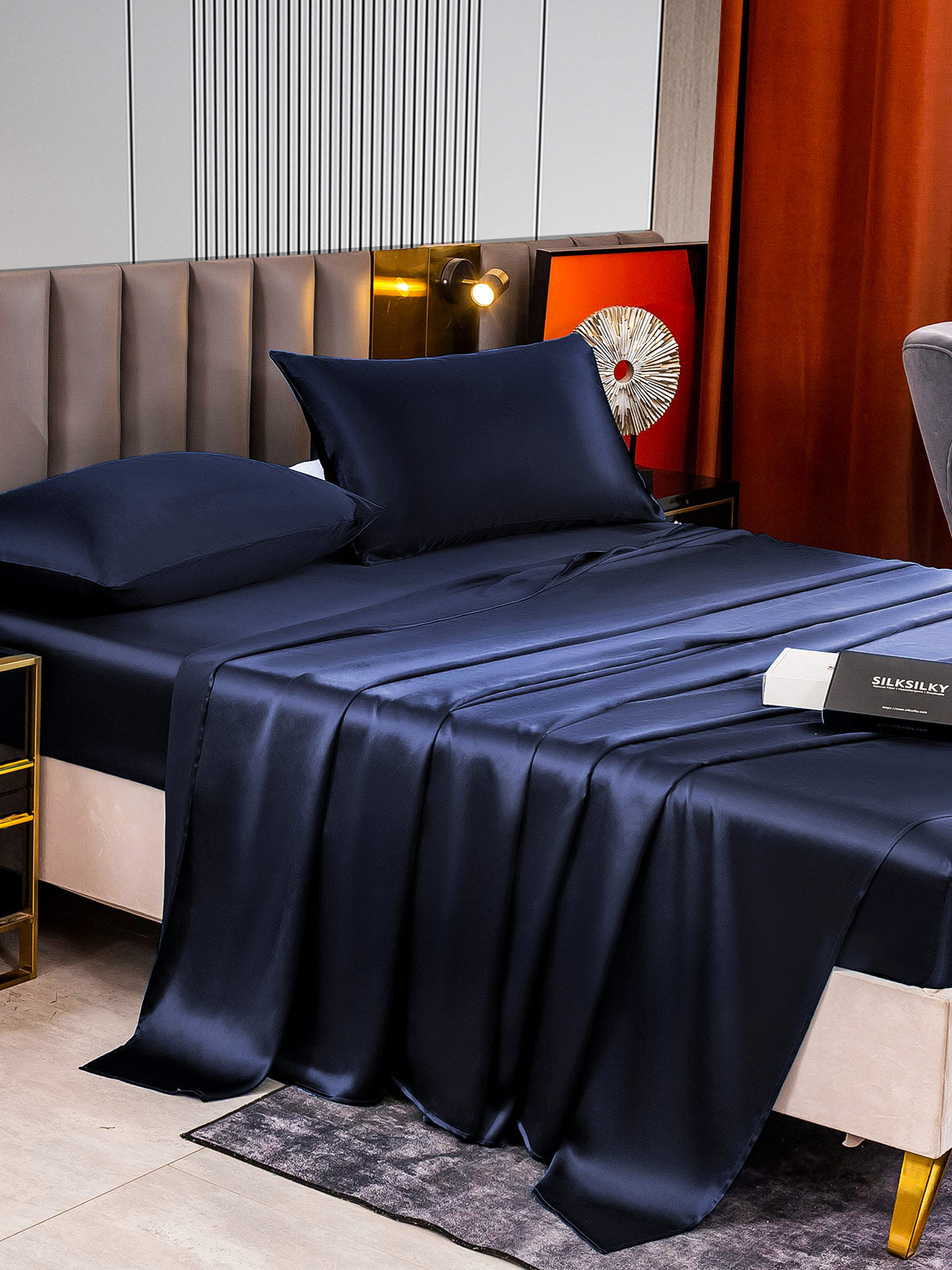 [Azul Oscuro] SilkSilky-ES 22Momme Seda Pura Bedding Set 003