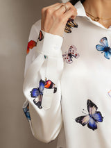 [Mariposa Blanca] SilkSilky-ES Long Sleeve Lapel Collar Blusas de Mujer 004