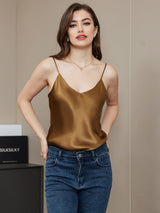 [Café] SilkSilky-ES Spaghetti Strap V Neck Top de tirantes 005