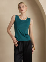[Verde Oscuro] SilkSilky-ES Sin mangas Cuello Redondo Camisetas de Mujer 005