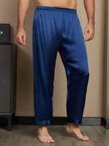[Azul Oscuro] SilkSilky-ES Seda Pura Mens Sleep Bottoms 003